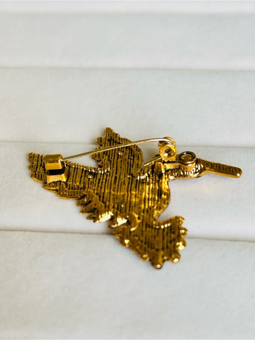 Gold Hummingbird Brooch with Pink and Blue Rhinestones NEW